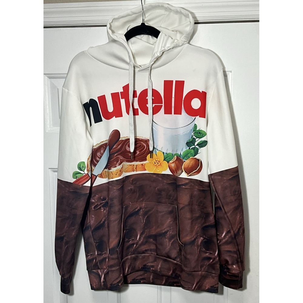 Nutella Spread Long Sleeve Hoodie/Sweatshirt, Graphic Multi-Color Men's L/XL